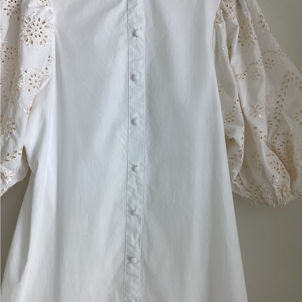 Moon River Dress Womens 
Medium Ivory Embroidered Eyelet Puff Sleeves Feminine - Picture 8 of 14